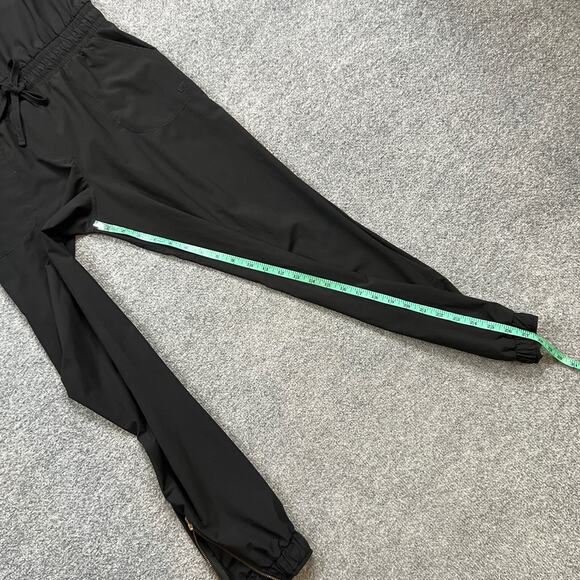 Albion Jumpsuit Women Small Black Ankle Zip Cap Sleeve Smocked Tie Waist BackZip - Picture 9 of 13